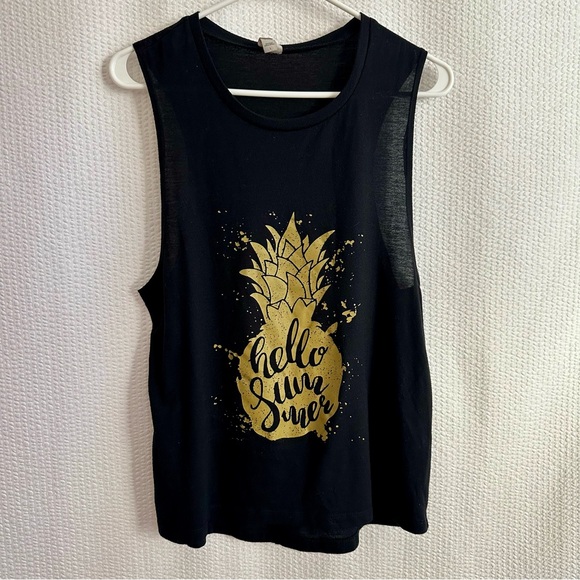 Bella Canvas Women’s Black Pineapple Tank “Hello Summer” Size: Large - Picture 1 of 4